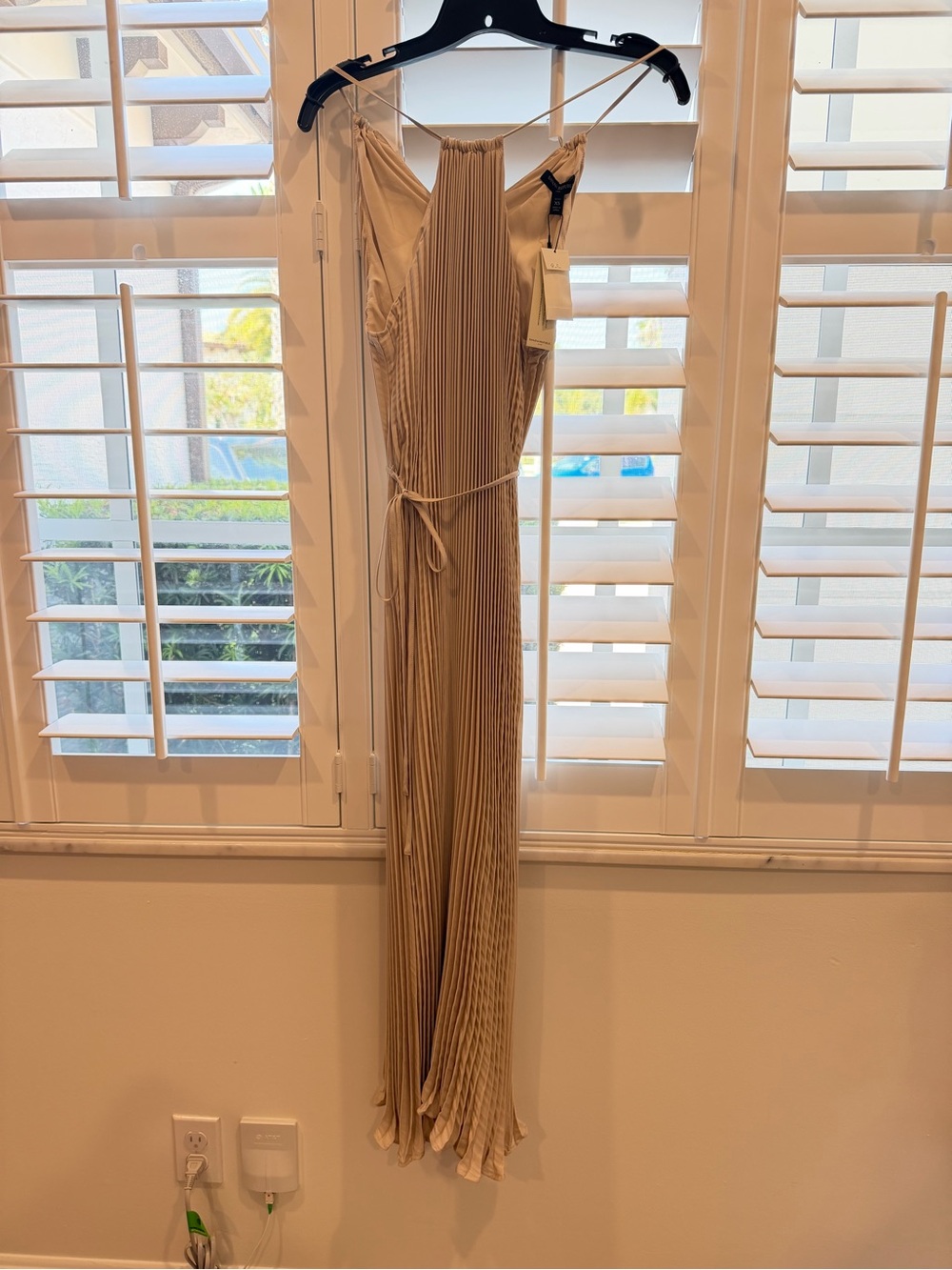 Banana Republic Beige Pleated Midi Dress with Tie Waist